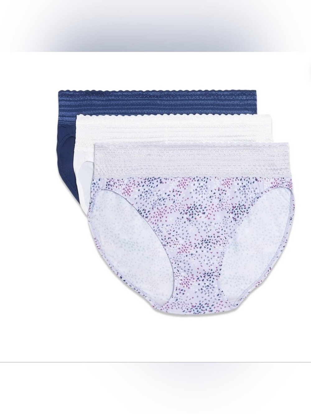 Warners 3-Pack Hi-Cut Microfiber Lace Panties - Navy, Lavender, White. T15